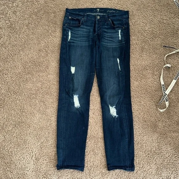 7 for all mankind josephina skinny boyfriend dark wash distressed jeans size 25 - Picture 2 of 14